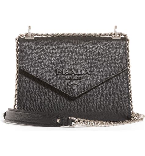 prada monochrome saffiano leather chain shoulder bag